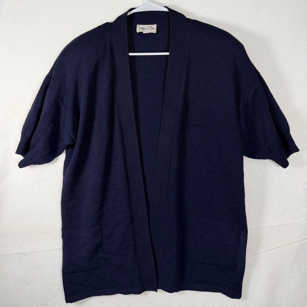 St John 1980's Open Cardigan Jacket in Navy Blue in Classic Santana Knit